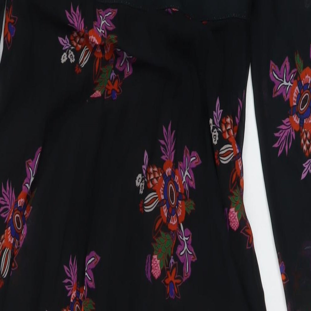 Zibi London Womens Black Floral Polyester Maxi Size 8 V-Neck Zip