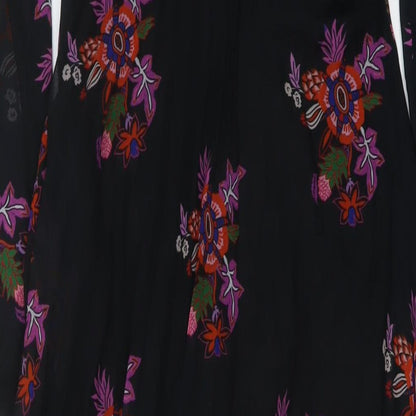 Zibi London Womens Black Floral Polyester Maxi Size 8 V-Neck Zip
