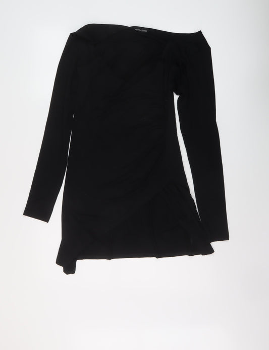 PRETTYLITTLETHING Womens Black Polyester Mini Size 14 V-Neck Pullover