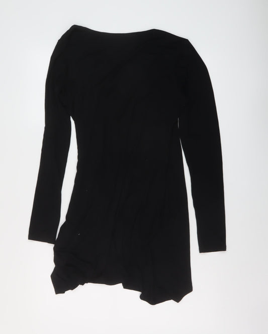 PRETTYLITTLETHING Womens Black Polyester Mini Size 14 V-Neck Pullover