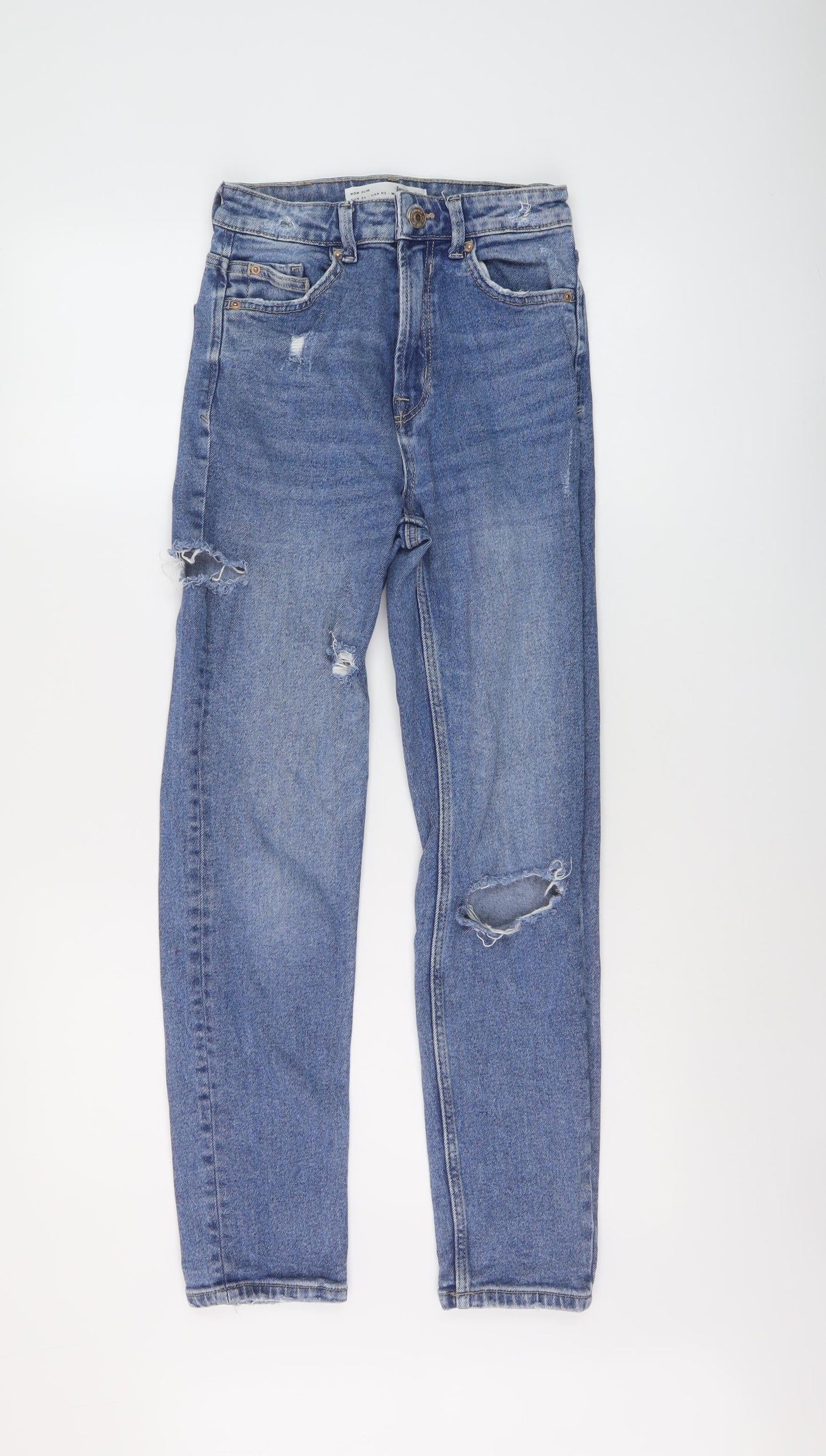 Womens UK Size 6 Stradivarius Slim Fit Mom Blue Jeans