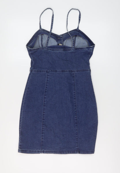 Denim & Co. Womens Blue Cotton Mini Size 8 Sweetheart Button
