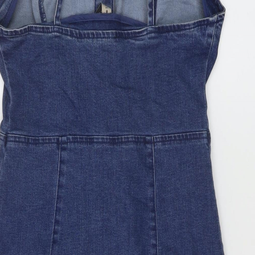 Denim & Co. Womens Blue Cotton Mini Size 8 Sweetheart Button