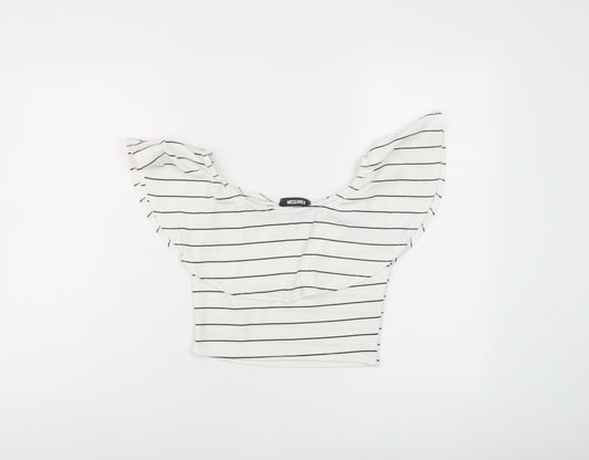 Womens UK Size 10 Missguided White Cropped Blouse