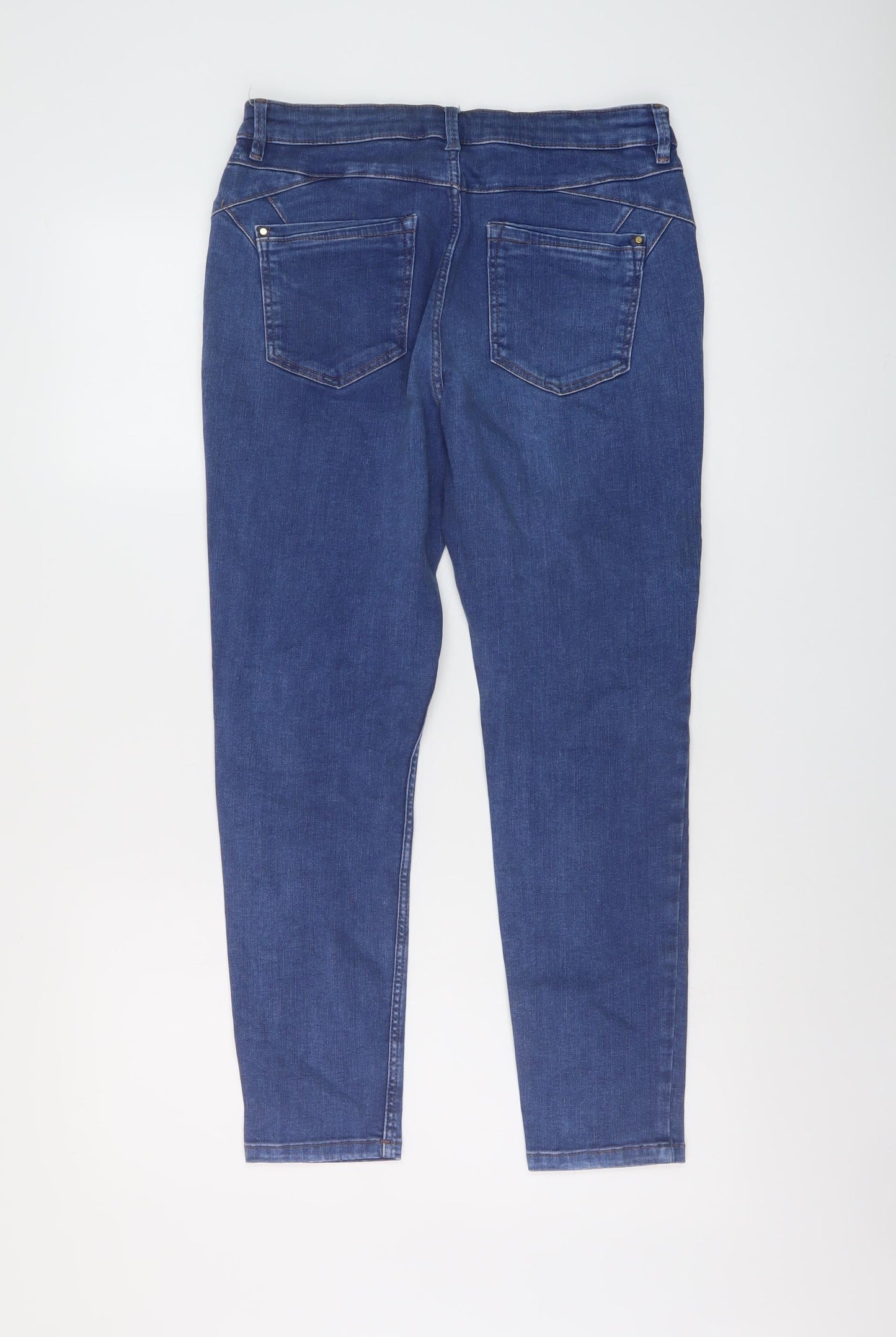 marks and Womens Blue Cotton Skinny Jeans Size 12 L25 in Regular Button