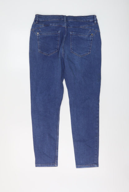 marks and Womens Blue Cotton Skinny Jeans Size 12 L25 in Regular Button