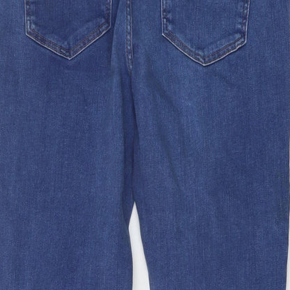 marks and Womens Blue Cotton Skinny Jeans Size 12 L25 in Regular Button