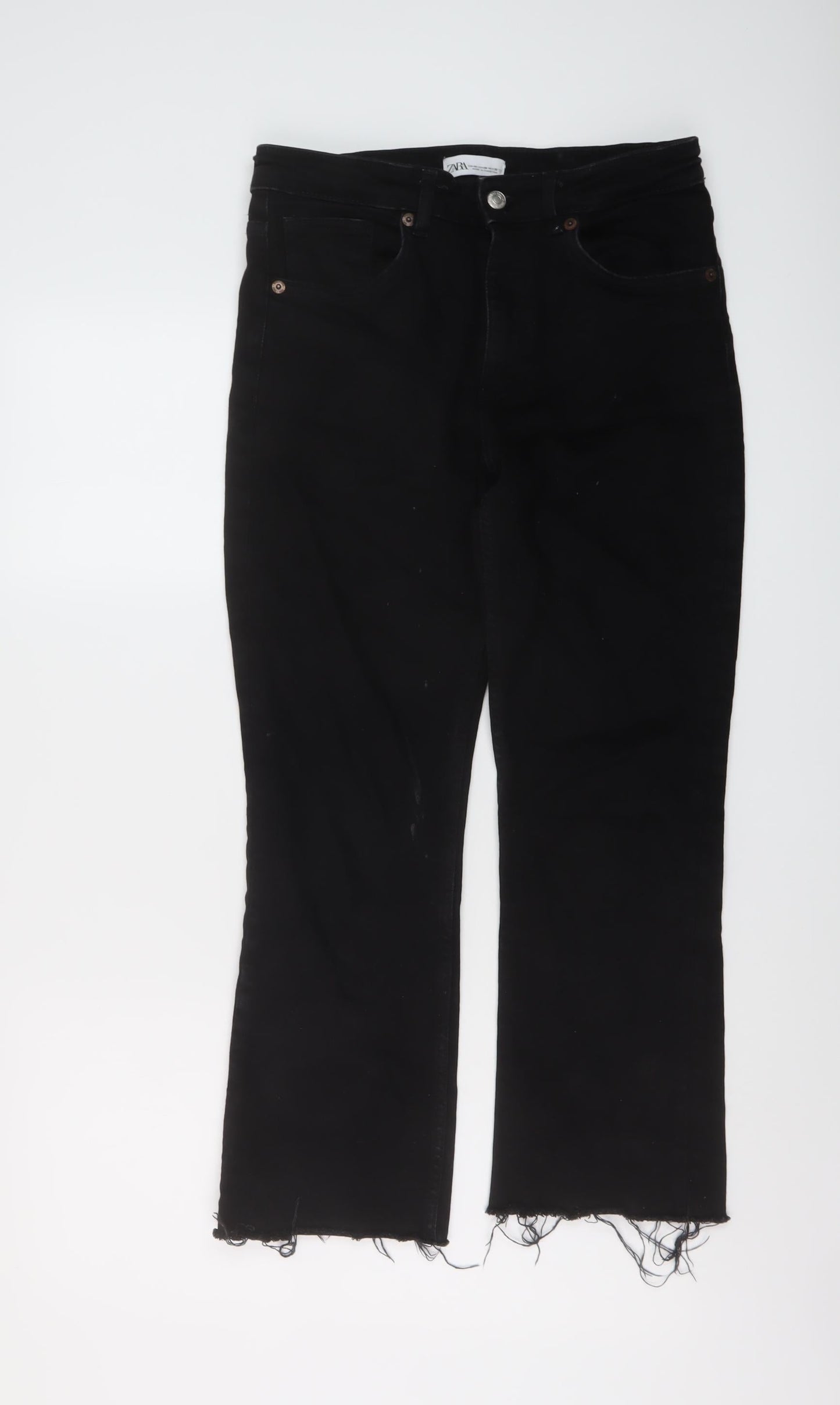 Zara Womens Black Cotton Straight Jeans Size 12 L25 in Regular Button