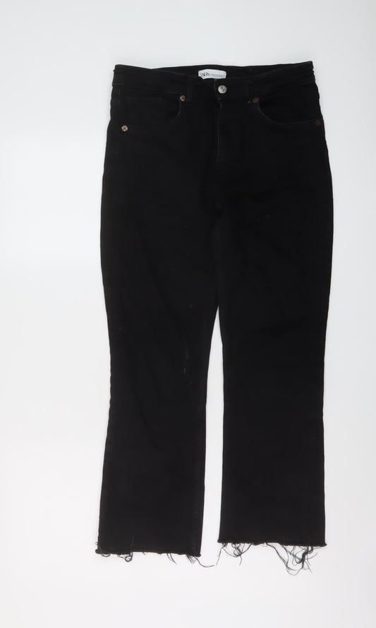 Zara Womens Black Cotton Straight Jeans Size 12 L25 in Regular Button