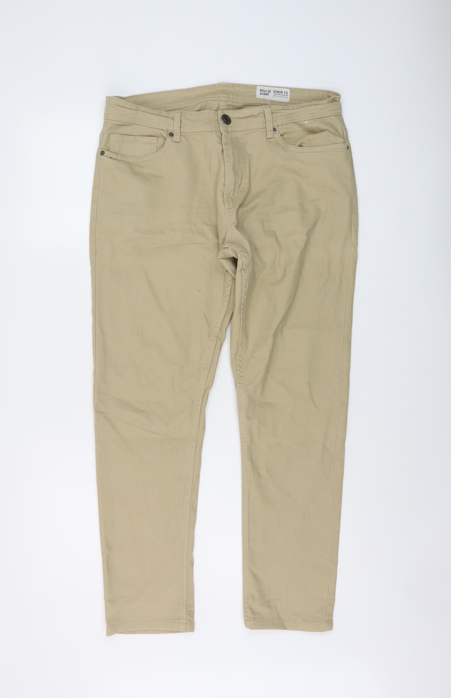 Denim & Co. Mens Beige Cotton Straight Jeans Size 34 in L30 in Regular Button