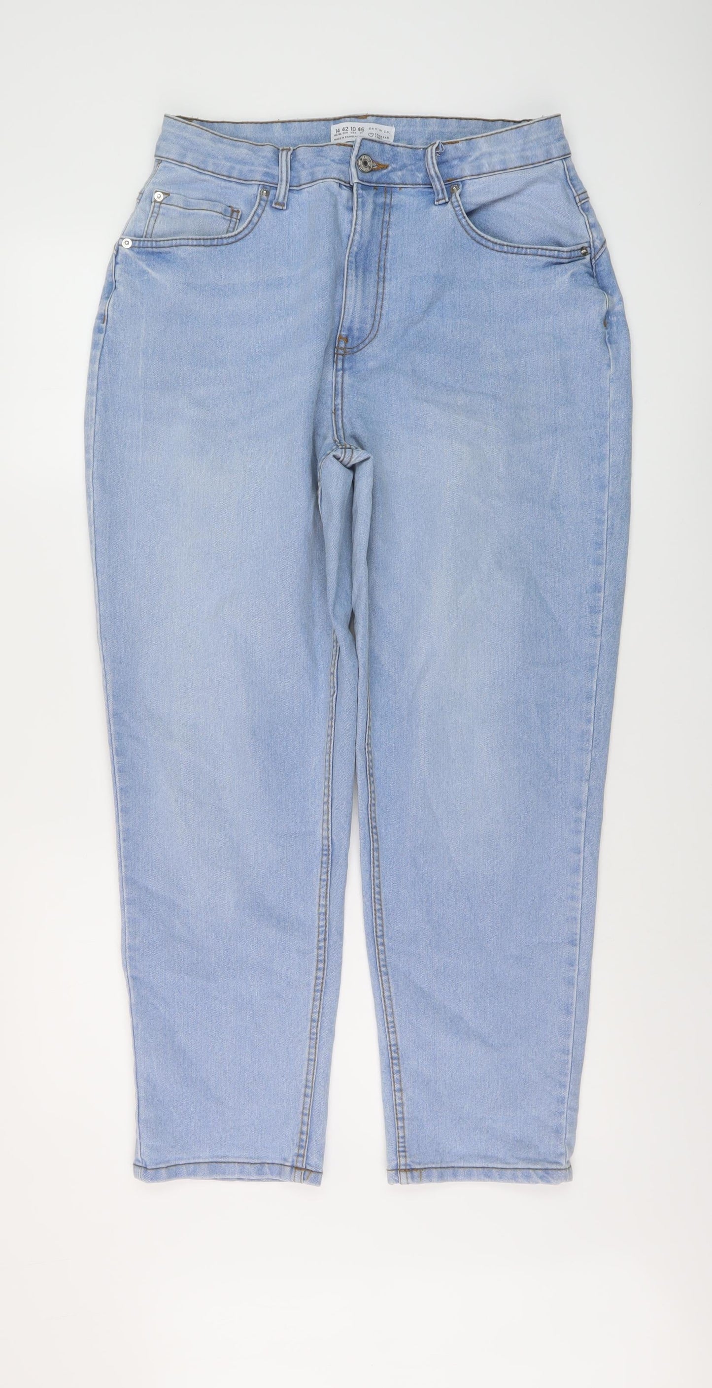 Denim & Co. Womens Blue Cotton Mom Jeans Size 14 L28 in Regular Button