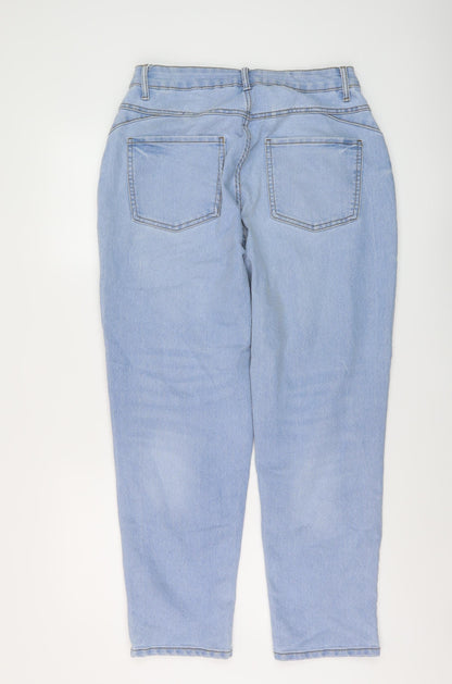 Denim & Co. Womens Blue Cotton Mom Jeans Size 14 L28 in Regular Button