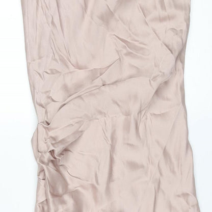 Zara Womens Pink Viscose Slip Dress Size XS Cowl Neck Zip