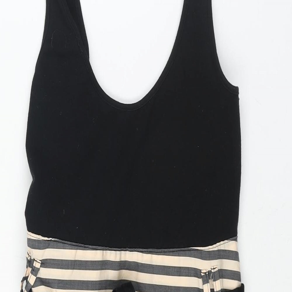 Annie Greenabelle Womens Black Cotton Fit & Flare Size 10 Scoop Neck Zip - Stripe Print Belted