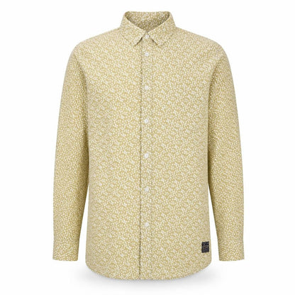 !Solid Mens Beige Geometric Polyester Button-Up Size M Collared Button