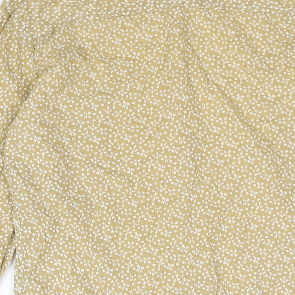 !Solid Mens Beige Geometric Polyester Button-Up Size M Collared Button