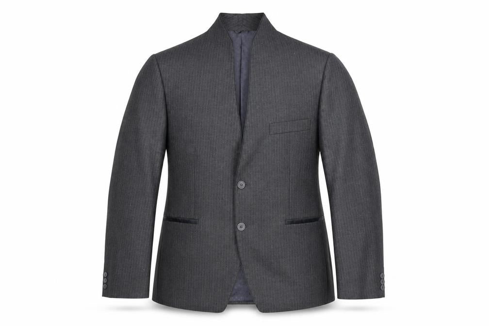 Alais Mens Grey Striped Polyester Jacket Suit Jacket Size 44 Regular - No Lapel