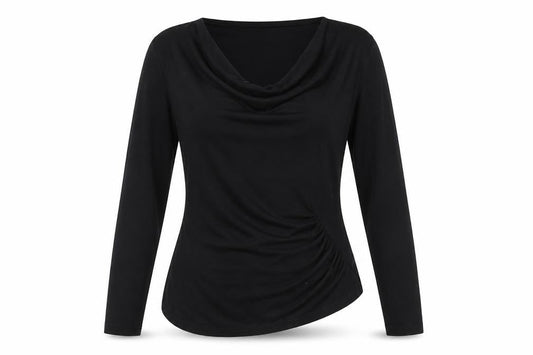 Damsel in a Dress Womens Black Viscose Basic Blouse Size 10 Cowl Neck - Rouched