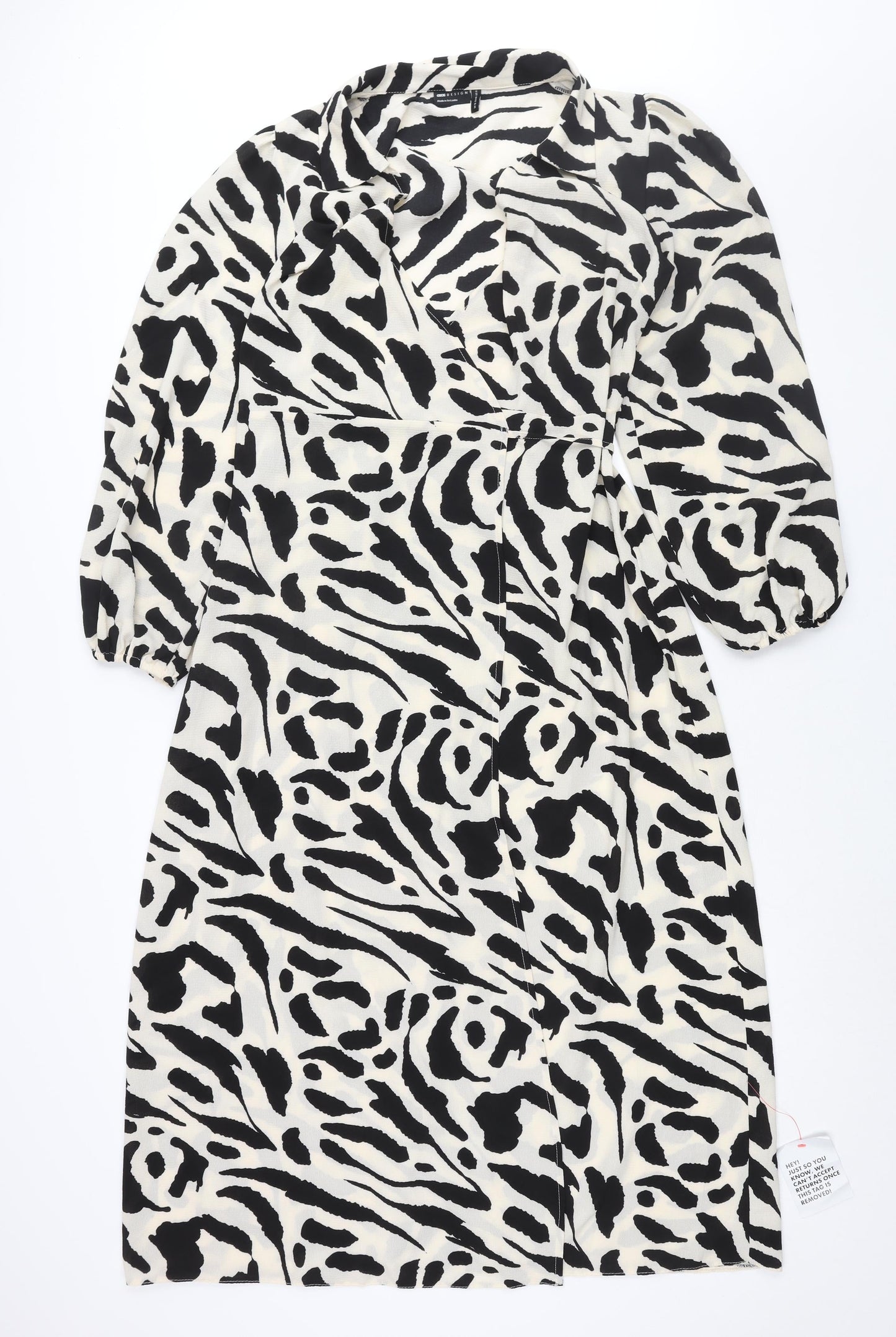 ASOS Womens Ivory Geometric Polyester Wrap Dress Size 12 Collared Tie