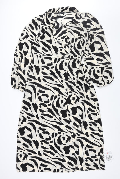 ASOS Womens Ivory Geometric Polyester Wrap Dress Size 12 Collared Tie