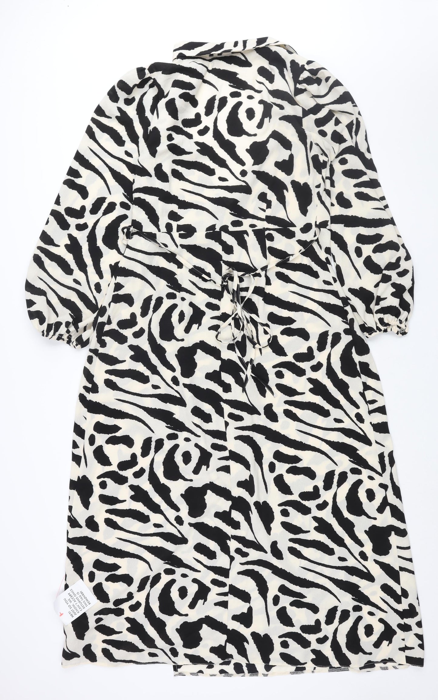 ASOS Womens Ivory Geometric Polyester Wrap Dress Size 12 Collared Tie