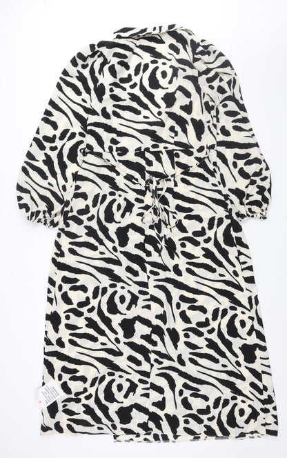 ASOS Womens Ivory Geometric Polyester Wrap Dress Size 12 Collared Tie