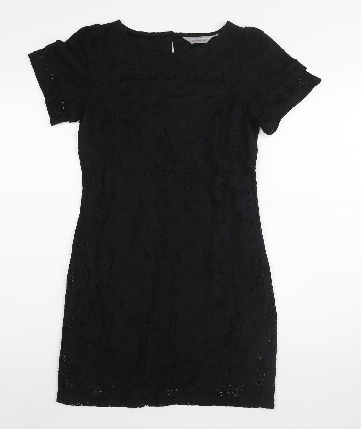 Dorothy Perkins Womens Black Cotton Shift Size 8 Round Neck Button