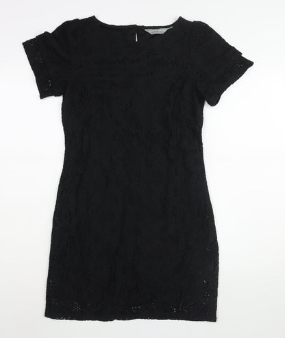 Dorothy Perkins Womens Black Cotton Shift Size 8 Round Neck Button