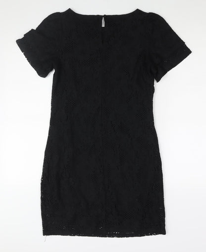 Dorothy Perkins Womens Black Cotton Shift Size 8 Round Neck Button