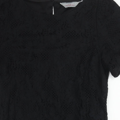 Dorothy Perkins Womens Black Cotton Shift Size 8 Round Neck Button