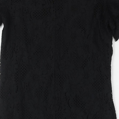 Dorothy Perkins Womens Black Cotton Shift Size 8 Round Neck Button