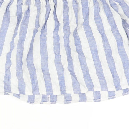 Miss Selfridge Womens Blue Striped Linen Basic Blouse Size 4 Off the Shoulder - Button Detail