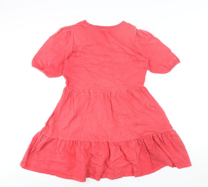 New Look Womens Pink Cotton A-Line Size 10 Round Neck Pullover - Smocked