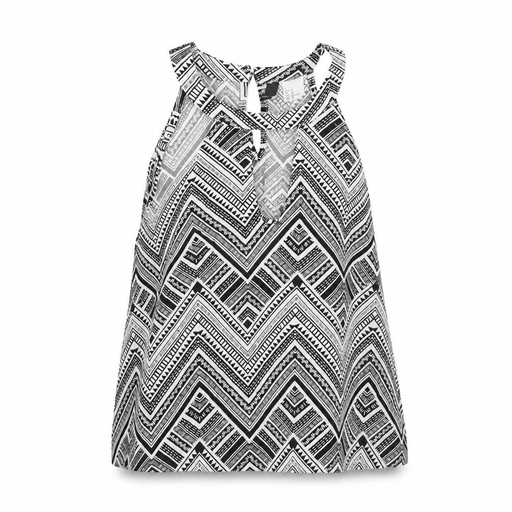 Divided by H&M Womens Black Geometric Viscose Camisole Blouse Size 14 Round Neck - Keyhole Neck