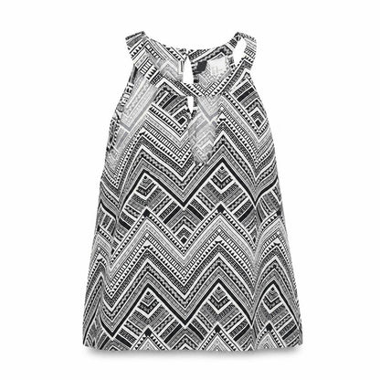 Divided by H&M Womens Black Geometric Viscose Camisole Blouse Size 14 Round Neck - Keyhole Neck