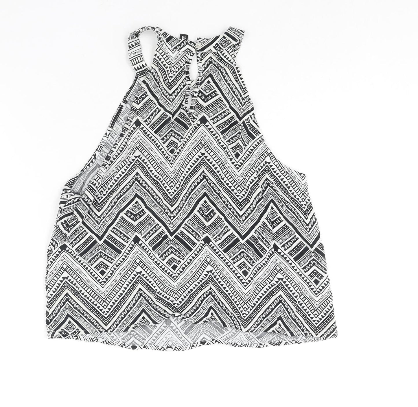 Divided by H&M Womens Black Geometric Viscose Camisole Blouse Size 14 Round Neck - Keyhole Neck