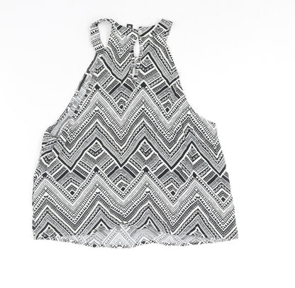 Divided by H&M Womens Black Geometric Viscose Camisole Blouse Size 14 Round Neck - Keyhole Neck