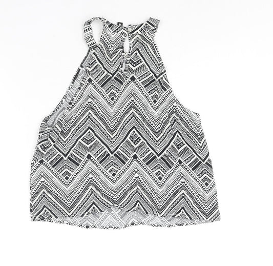 Divided by H&M Womens Black Geometric Viscose Camisole Blouse Size 14 Round Neck - Keyhole Neck