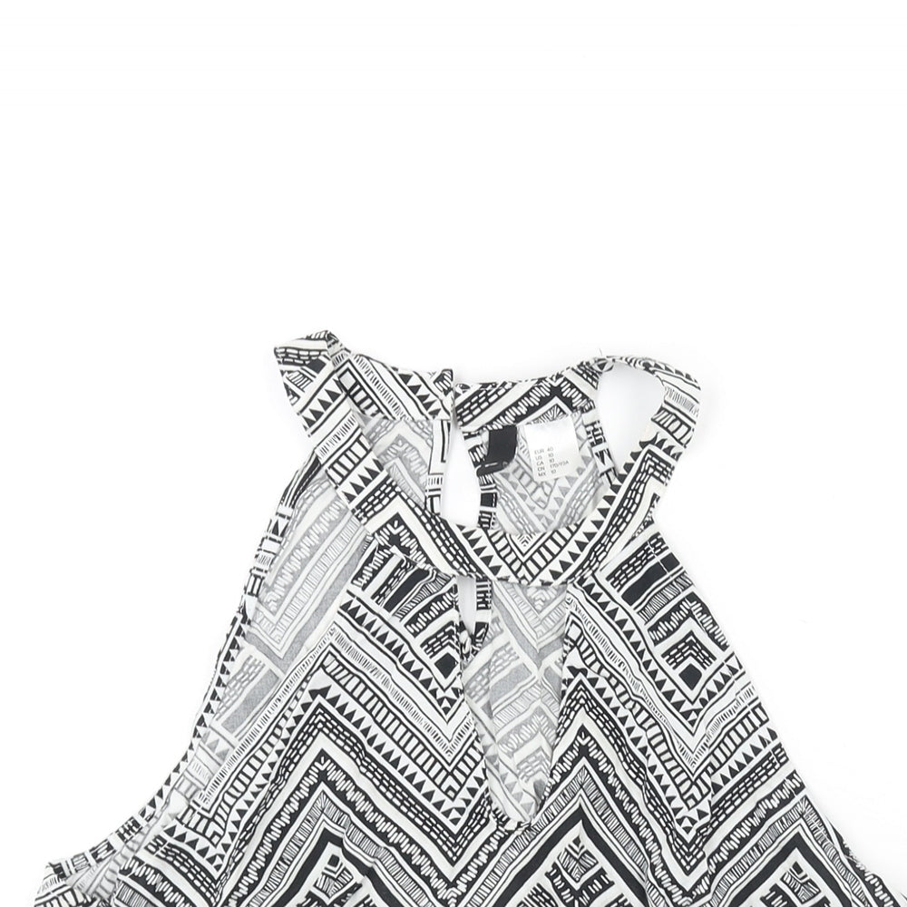 Divided by H&M Womens Black Geometric Viscose Camisole Blouse Size 14 Round Neck - Keyhole Neck