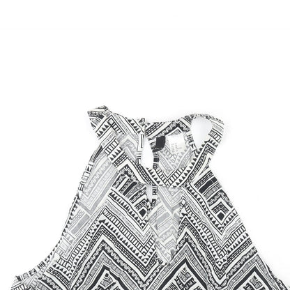 Divided by H&M Womens Black Geometric Viscose Camisole Blouse Size 14 Round Neck - Keyhole Neck