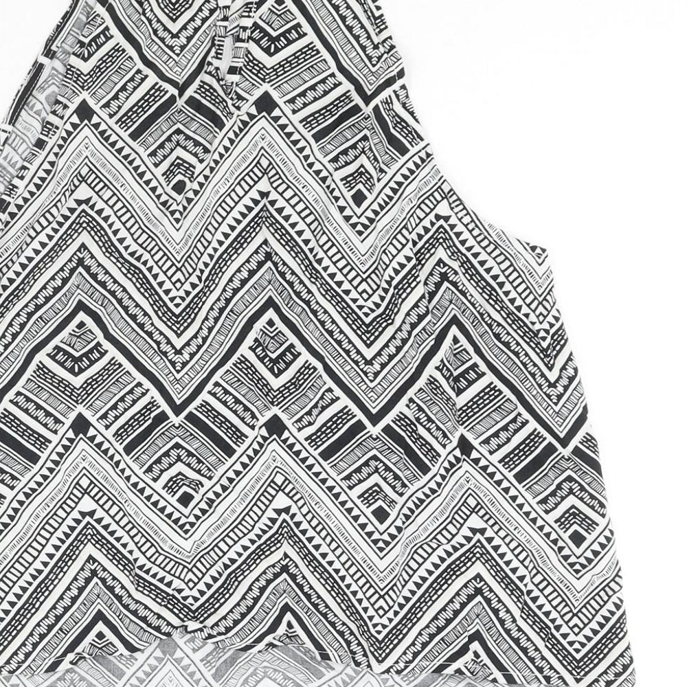 Divided by H&M Womens Black Geometric Viscose Camisole Blouse Size 14 Round Neck - Keyhole Neck