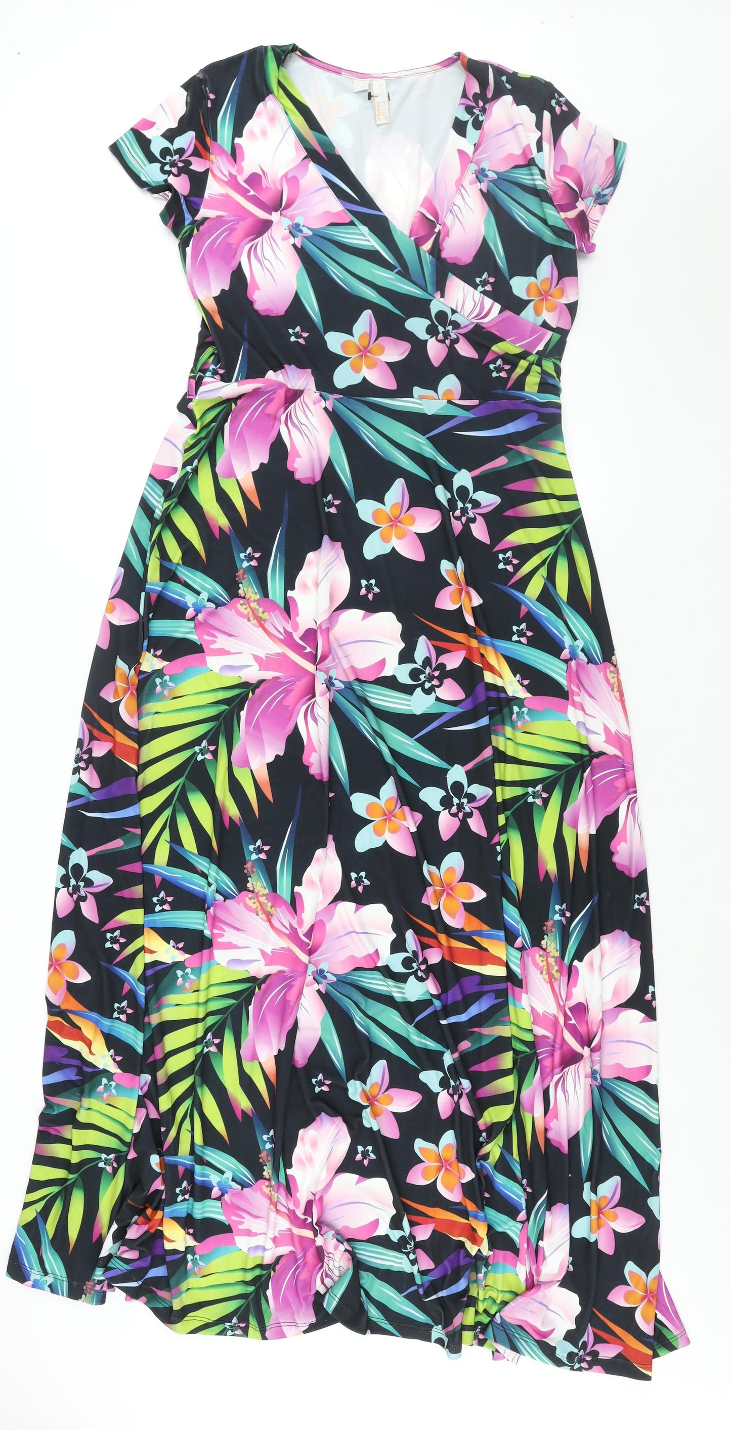 Body Flirt Womens Multicoloured Floral Polyester Maxi Size 12 V-Neck Pullover - Size 12-14