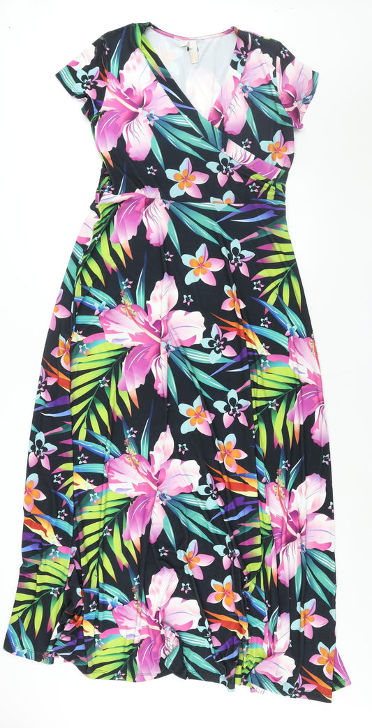 Body Flirt Womens Multicoloured Floral Polyester Maxi Size 12 V-Neck Pullover - Size 12-14