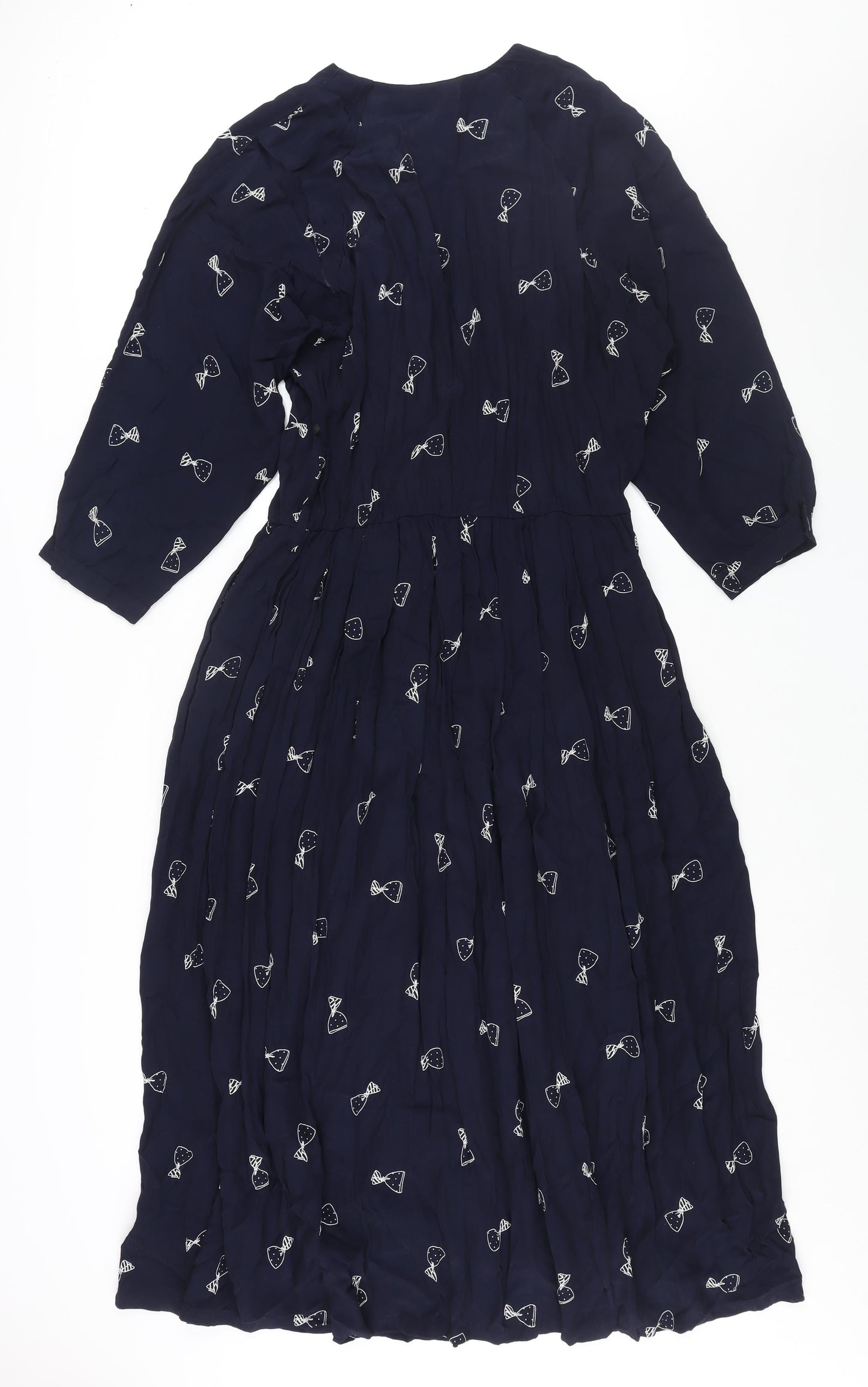 Cartoon Womens Blue Geometric Viscose Maxi Size 14 Round Neck Button - Vintage