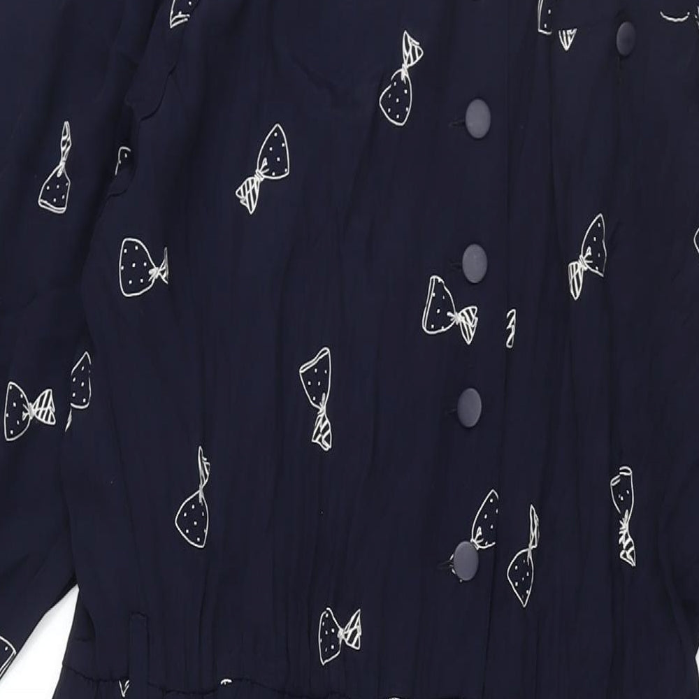 Cartoon Womens Blue Geometric Viscose Maxi Size 14 Round Neck Button - Vintage