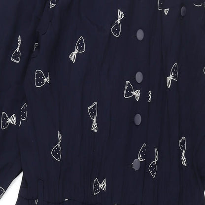 Cartoon Womens Blue Geometric Viscose Maxi Size 14 Round Neck Button - Vintage