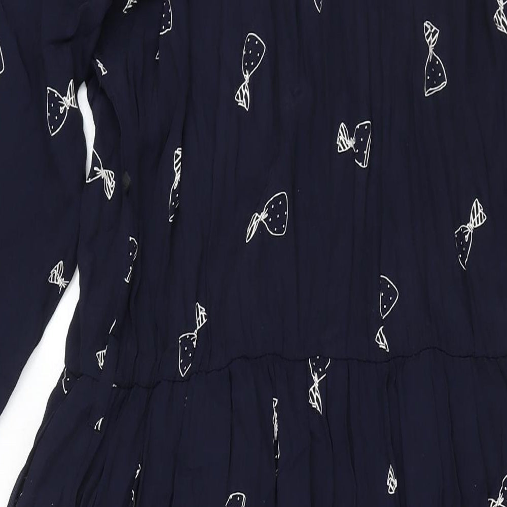 Cartoon Womens Blue Geometric Viscose Maxi Size 14 Round Neck Button - Vintage