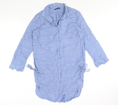 Marks and Womens Blue Cotton Shirt Dress Size 12 Collared Button - Drawstring Detail