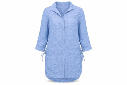 Marks and Womens Blue Cotton Shirt Dress Size 12 Collared Button - Drawstring Detail