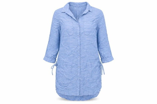 Marks and Womens Blue Cotton Shirt Dress Size 12 Collared Button - Drawstring Detail